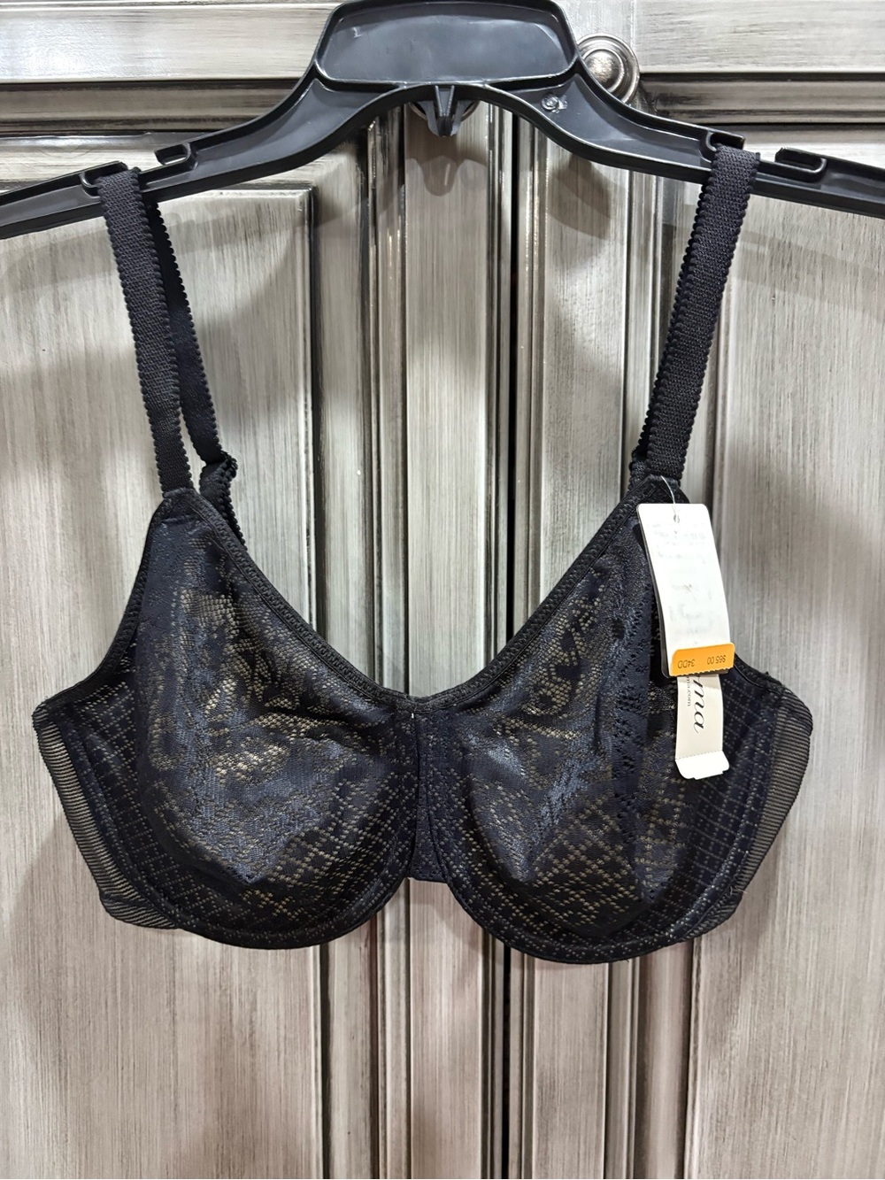 NWT Wacoal Black Lace Underwire Bra with Sheer Panels